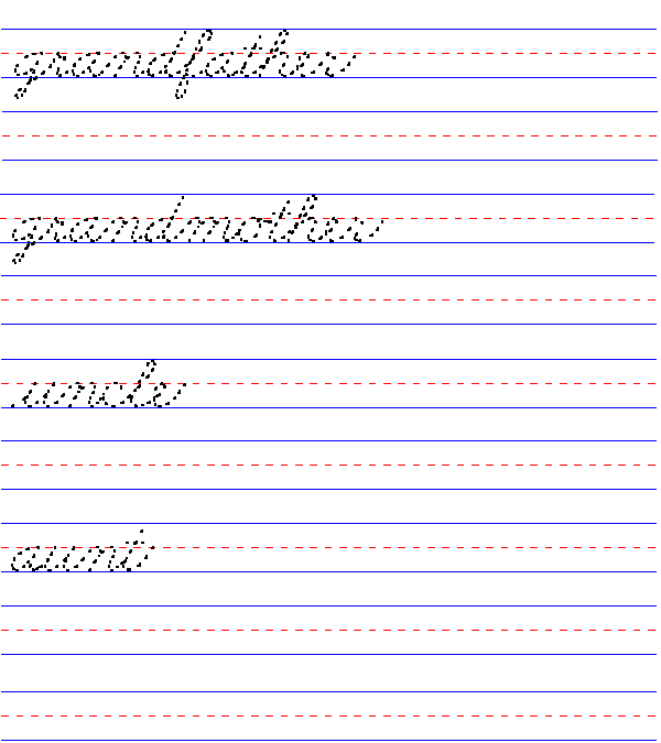 Handwriting for Kids - Cursive - Family Relationship -GrandfFather, Grandmother, Uncle, Aunt