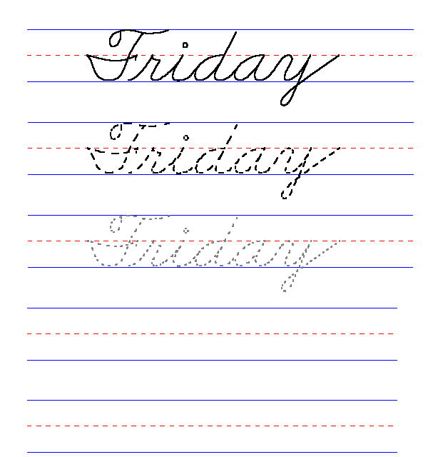 Handwriting for Kids - Cursive - Day of the Week - Friday