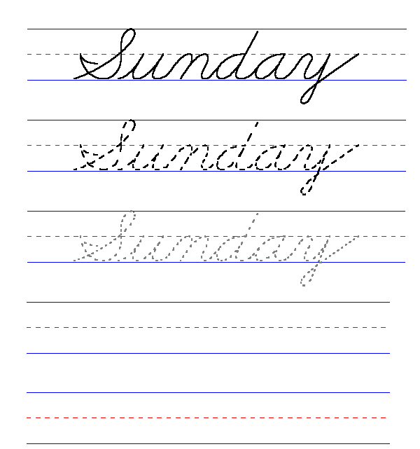 Handwriting for Kids - Cursive - Day of the Week - Sunday