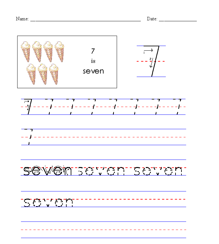 Tracing Guide - Number Seven (7)