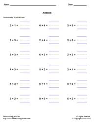 Math - Addition 2 Worksheet (horizontal)