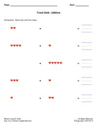 Visual Math - Addition 1 Worksheet (Horizontal)