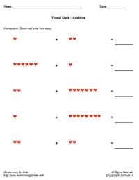 Visual Math - Addition 2 Worksheet (Horizontal)