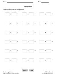 Sample of Math - Multiplication - Customized Multiplication Worksheet (Horizontal) 