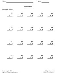 Math - Multiplication - Multiplication Worksheet Maker - 2 Digits by 1 Digit (2x1)