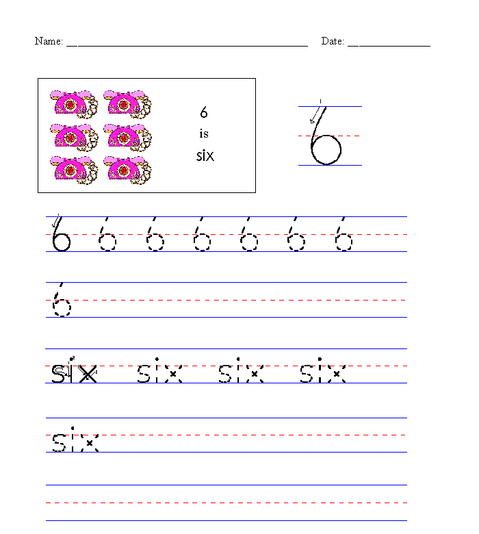 Tracing Guide - Number Six (6)
