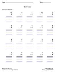Math - Subtraction 1 Worksheet (vertical)