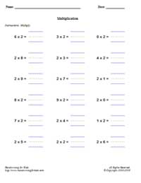 Math - Multiplication 2 Worksheet (sample)