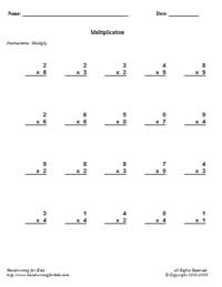 Math - Multiplication 3 Worksheet (sample)